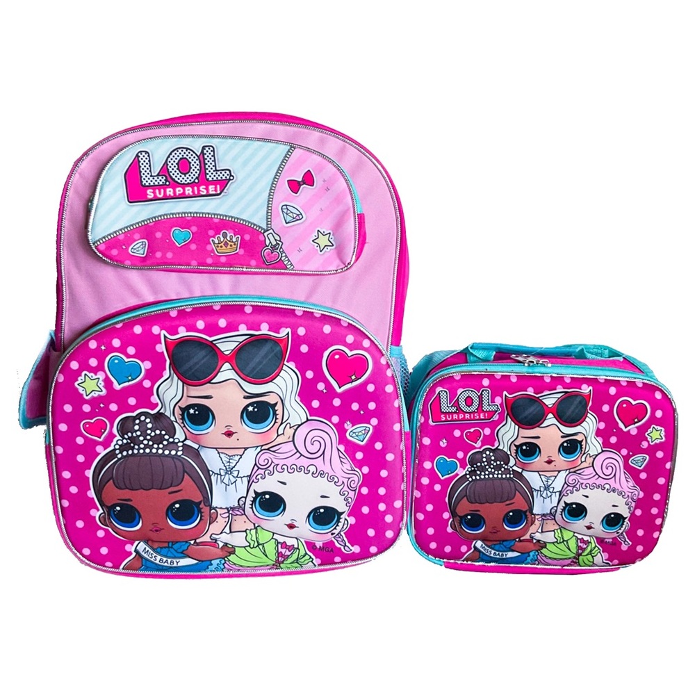 LOL Surprise Backpack and Lunch Bag Set Large Kids 3D Lunch Box Bundle 16”